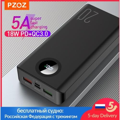 PZOZ 5A Power Bank 10000mAh Fast charging Mobile Phone External Battery Portable Charger 20000mAh PowerBank For iPhone Xiaomi Mi