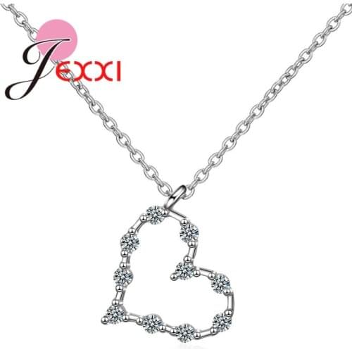 Romantic Sweet Heart Shape Jewelry Pendant Necklace For Women Girl 925 Sterling Silver Collar Pave Shiny Crystal Wholesale