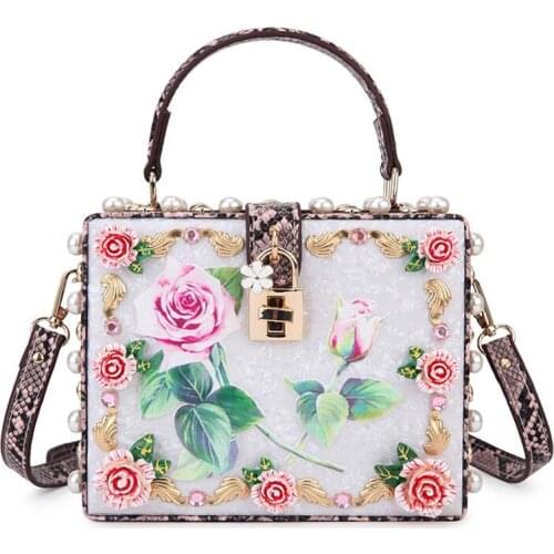 Luxury Party Wedding Evening Bag Diamond Snake Pattern Handbag For Women Flower Embossed Purses Shoulder Bag Ladies Designer Bag