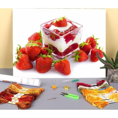 Fruit Strawberry Pre-Printed 11CT Cross-Stitch Embroidery Kit DMC Threads Handicraft Knitting Hobby Sewing Package Sales