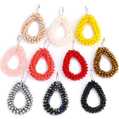 FLOLA Red Crystal Beads Teardrop Earrings for Girl Bohemia Dangle Earrings Beads Earrings Ear Oorbellen Jewelry Brincos ersn51