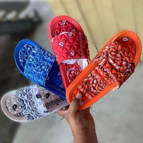 Womens Comfy Bandana Slip-On Slippers Slide Indoor Outdoor Flip-flops Beach Shoes Summer Toe Flip Flops Non-Slip Footwear