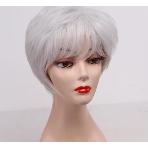 Amir Women Wig Silver Grey White Ombre Synthetic Short Cut Layered Curly Hair Puffy Bangs Brown Short Wavy Hair wigs cosplay