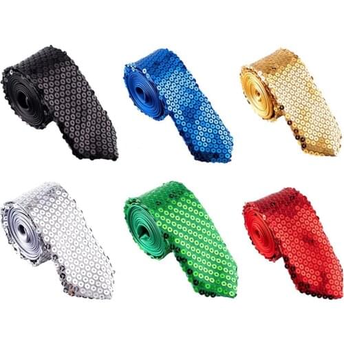 Unisex Shinning Sequins Tie Mens Women Stage Performance Paillette Tie Fashion Easy Lazy Tie