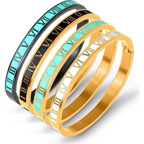 Vintage Roman Letter Bangles & Bracelets For Women Men Black Gold Color Charm Cuff Bangles Stainless Steel Jewelry Pulseiras