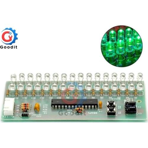 VU Meter Level Indicator Amplifier Board Dual Channel 16 LED MCU Adjustable Display Pattern LED Green Color