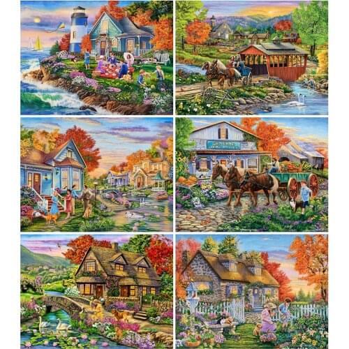 EverShine Diamond Embroidery House Picture Of Rhinestones Diamond Mosaic Scenery Full Drill Painting Needlework Handmade Hobby