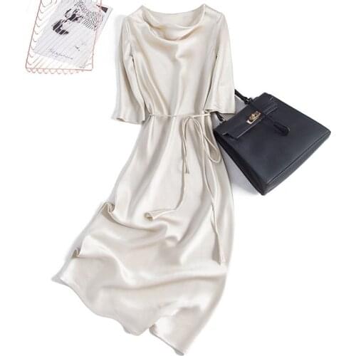 High Quality 100% Silk Dress Woman Elegant Long Dresses for Women Party Black Dress Female New 2021 Vestido De Mujer Pph3748