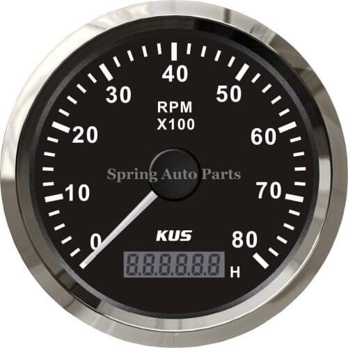 KUS High quality 85mm/ 3-3/8" black stainless steel tachometer 0-8000RPM for marine car