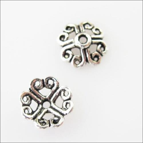 New 120Pcs Tibetan Silver Color Heart Flower End Bead Caps Connectors 9mm