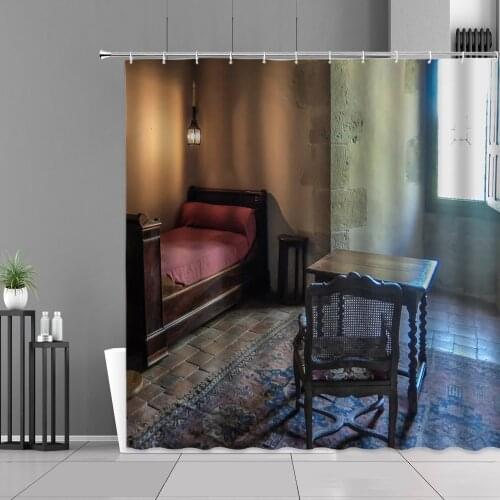 Retro Old House Shower Curtains Waterproof Western Town Architecture Home Bathroom Decor Screen Hanging Curtain Bath Products