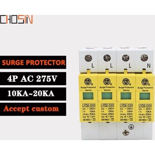 Surge Protector C20-4P 10ka~20ka 275V 385V 420V Ac Spd House Protective Low-voltage Arrester Device 3P+N Lightning Protection