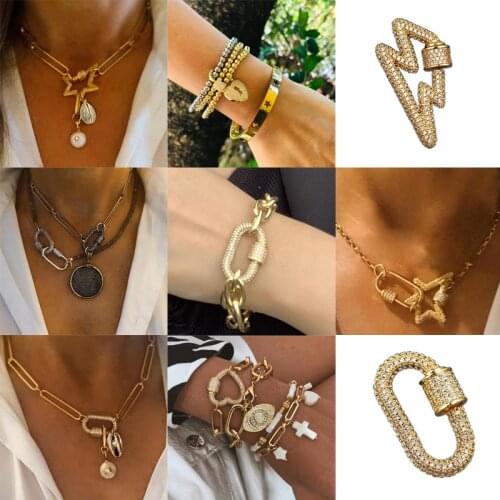 MINHIN DIY Creative Zircon Geometry Carabiner Fasteners Screw Lock Clasps Accessories For Handmade Punk Jewelry Making Wholesale