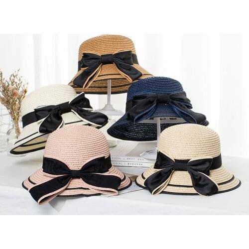 Woman Sun Hats Female Foldable Bowknot Hand Made Straw Hat Casual Woman Kid Summer Beach Hat