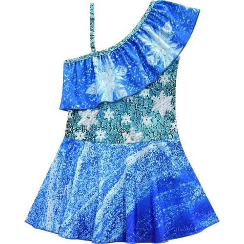 Kids Monokini Swimsuits Cosplay Costumes for Elsa Sling Ruffles One piece Swimwear Girls Princess Summer Swimming Dress Clothes