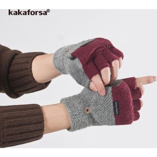 Kakaforsa Women Warm Knit Mittens Winter Touch Screen Gloves Female Crochet Thicken Fingerless Gloves Nylon Mittens New