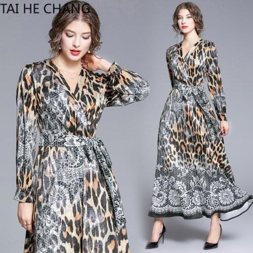Women Dress New Fashion Retro Spring Summer Elegant Slim Bodycon Vintage Party Runway Print Office Work Maxi Dresses