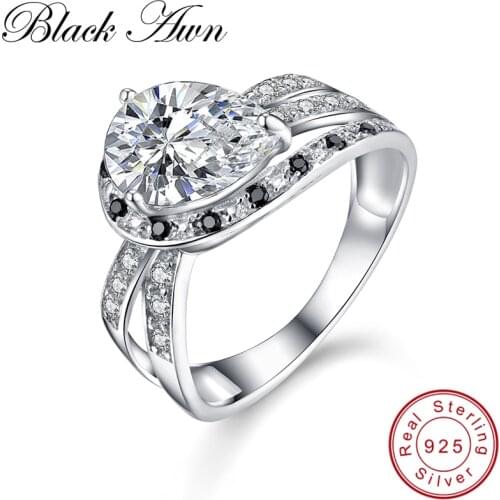 [BLACK AWN] 925 Sterling Silver Jewelry Trendy Wedding Rings for Women Engagement Ring Femme Bijoux Bague Size 6 7 8 C276
