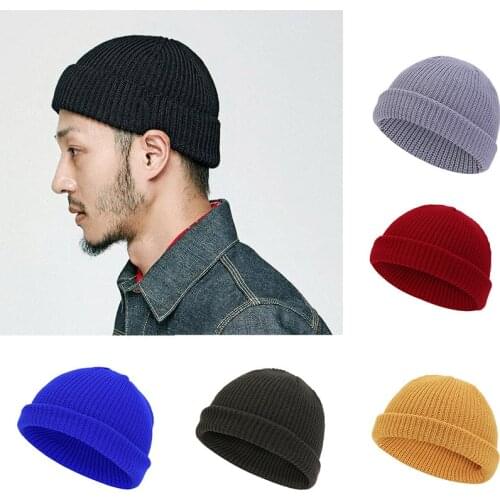 Unisex winter warm Mens knitted skullcap casual cuff brimless Hip Hop hat short melon ribbed ski fisherman docker beanie hats