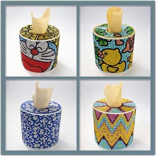 2021 New Special Shape Diamond Painting Roll Cylinder Tissue Box 5D Puzzle Storage Box Cartoon Animal Diamond Cross Stitch Gift