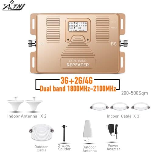 2020 2G 3G 4G Signal Repeater Dual Band 1800/2100MHz Mobile Signal Booster with two Ceiling antenna cover500-600m2