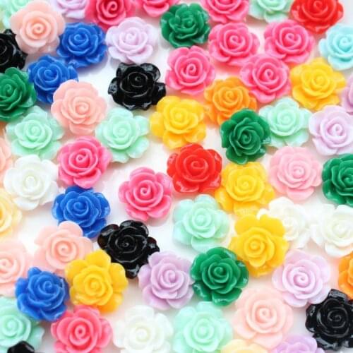 250pcs 14mm-15mm Resin Ruffled Rose Flower cabochon Beads flatback decoden mix colors
