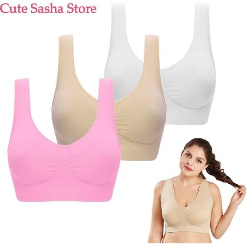3PCS/1PC 5XL 6XL Active Bra For Women Seamless Bra With Pads Big Size Bralette Push Up Brassiere Vest Wireless White Pink Beige