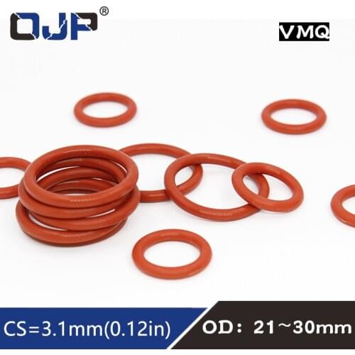 5PCS/lot Red Silicon Rings Silicone O ring 3.1mm Thickness OD21/22/23/24/25/26/27/28/29/30mm Rubber O-Ring Seal Gasket Ring