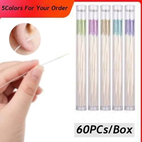 60PCs/Box Disposable Earrings Hole Cleaner Pierced Ear Cleaning Set Herbal Solution Dental Floss Ear Hole Aftercare Tool Kit