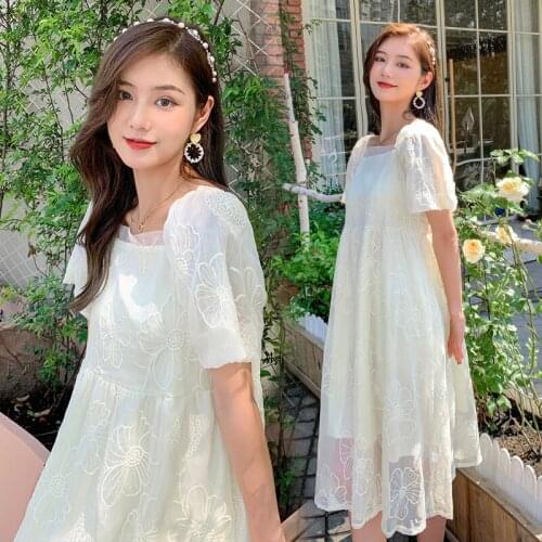 80875# Maternity Dress Summer Short Sleeves Easy Matching Loose Stylish Lace Dress Pregnant Women Mom Dress