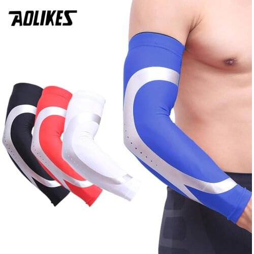AOLIKES 1PCS Sports Long Arm Sleeve Warmers Basketball Shooting Elbow Pads Protector Stretch Padded Support Guard Pad