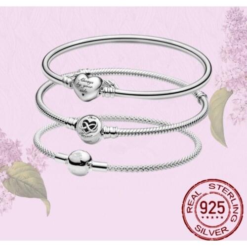 HOT SALE Classic 100% 925 Sterling Silver Original 3mm Bracelets For Bead Charms DIY Jewelry Fashion Women Gift Dorpshipping