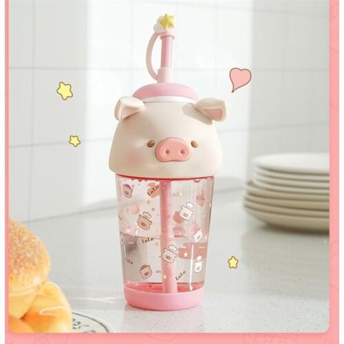 Water bottle Cute Cartoon Piggy 400ml Plastic Portable Water Bottle for Girl Drinking Tea Mug Outdoor Sport Camping Supplies Cof