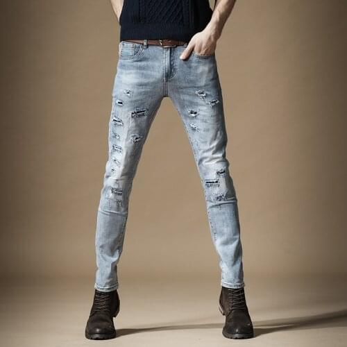 Free shipping new fashion male mens Slim Hole Summer slim jeans trendy brand broken holes washed casual beggar pants trousers