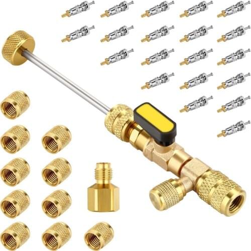 R410A R22 Valve Core Remover Installer Tool with Dual Size SAE 1/4 & 5/16 Port Air Conditioner Repair for R407 R410 R404 R32 A/C