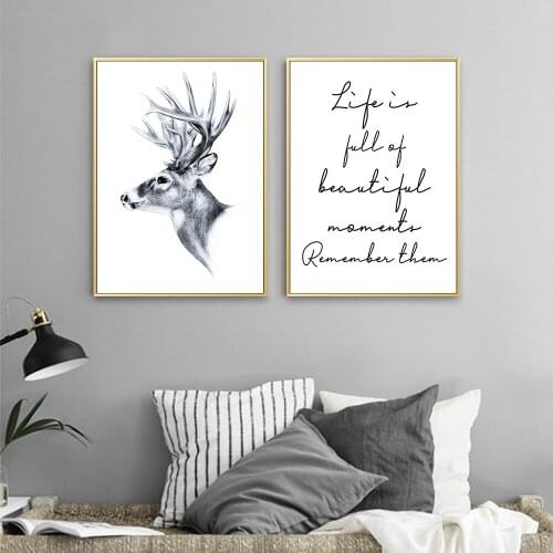Canvas Painting Prints Home Decoration Wall Art Quotes Deer Modular Animal Cuadros Pictures English Letters Poster Kids Room