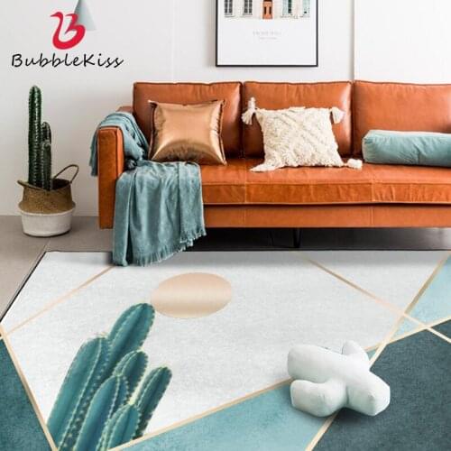 Bubble Kiss Nordic Style Carpets For Living Room Cactus Pattern Rug Golden Line Decor Carpet Home Rug Bedroom Non-Slip Area Rugs