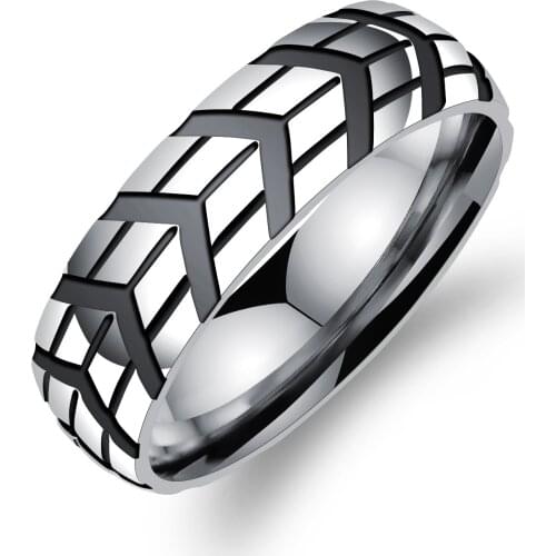 Creative Tire Printing Mens Ring Titanium Steel Ring Trendy Mens Ring Accessories Good Quality