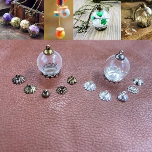 20x15mm hollow round glass jar with setting lace base beads cap set glass vials pendant glass bottle jewelry findings women gift