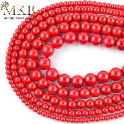 Red Coral Stone Synthesis Round Beads for Jewelry Making 4/6/8/10/12mm Spacer Loose Beads Fit Diy Handmade Bracelet Strand 15"