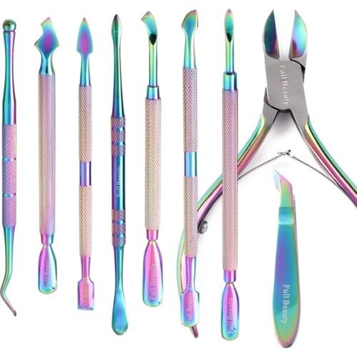Nail Cuticle Scissors Clippers Rainbow Steel Nippers Dead Skin Cutter Gel Nail Polish Pusher Remover Manicure Tools JI01-12/FB-1