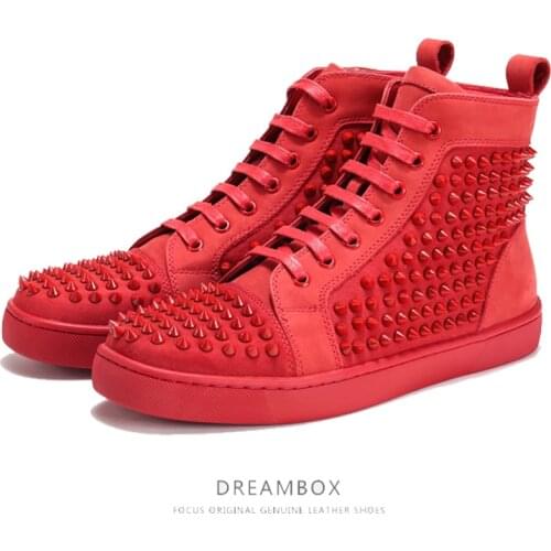 Personality Black/White Leather Rivets Men Shoes High-Top Fashion Spike Sneakers Shoes Outdoors Flats Casuals Shoes Chaussure Ho