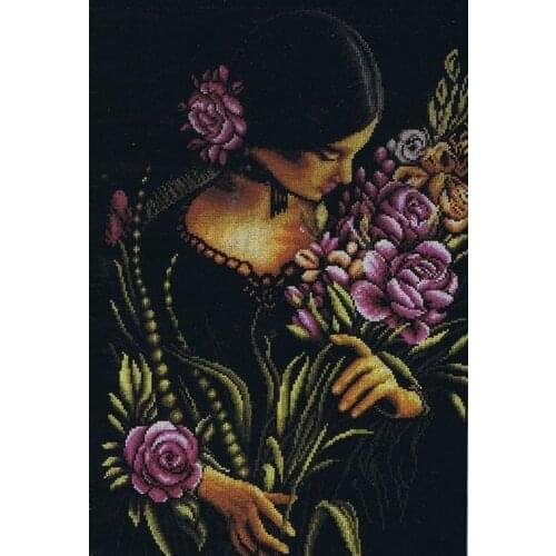 Top Manufacturer Embroidery Woman and Flowers Cross Stitch Patterns Maker with 100% Cotton Floss & Free Shipping for Wall Decor