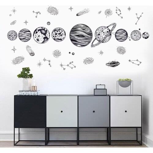 Cartoon Cosmic Planet Galaxy Wall Stickers Home Office Decor Kids Bedroom Boy Teenager Room Decoration Art Decals for Furniture