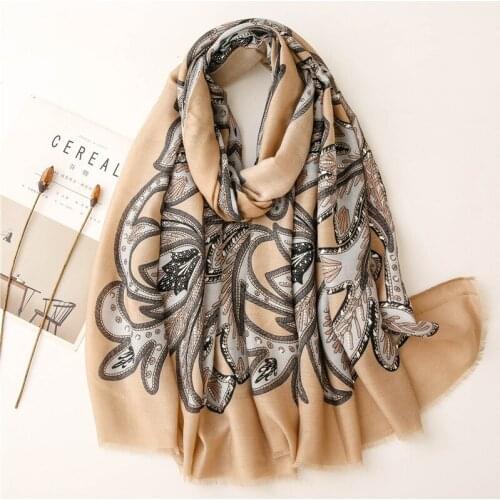 Spring Flower Leaf Pattern Scarf Lady Neck Wraps Plant Printed Long Beach Shawl Soft Headscarf 180x90cm