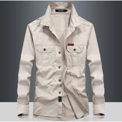 Mens Autumn High Quality Military Casual Shirt Man Long Sleeve 100%Cotton Denim Pocket Tactical Clothing Outdoor Camping M-6XL