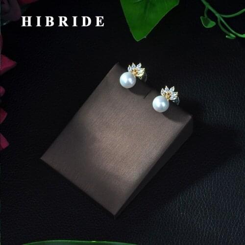 New 2017 Pearl Jewelry Earrings Rose Gold Color Cubic Zircon Earrings For Women Wedding Gifts HIBRIDE E-233