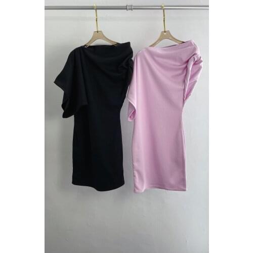 New Summer Fashion Women Hhigh Quality Cotton Inclined Shoulder Dress 2 Color Ddxgz2 3.18