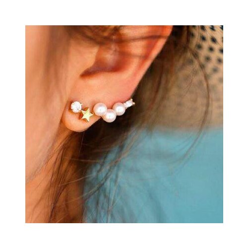 New fashion Imitation pearl rhinestone simple five-pointed star stud earrings For Women girl Accessories jewelry wholesale