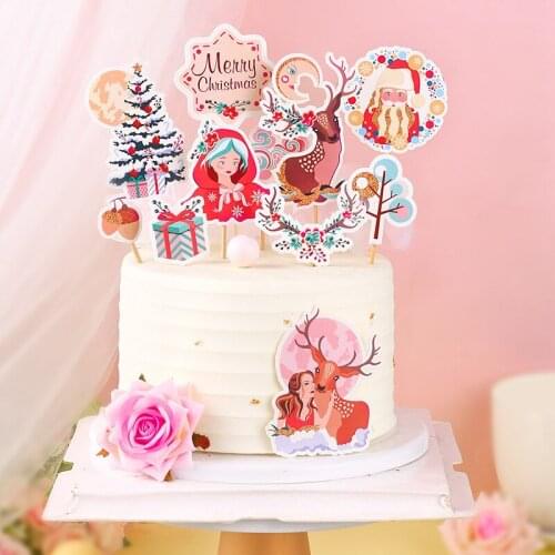 New Christmas Santa Claus Deer Girl Snowman Paper New Year Birthday Party Cake Decorations Tools Santa Claus Cake Topper